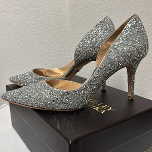 Badgley Mischka silver sparkle stiletto size 9